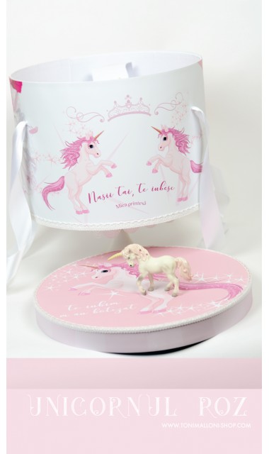 Trusou de  botez cu unicorni roz pentru fete, set complet biserica, Unicornul Roz 2